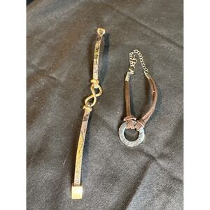 Two Bracelets Leather Cord Infinity Symbol Charm Circle Pendant Silver Tone